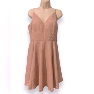 NWT EVER PRETTY - spaghetti strap - Rose Gold Glitter Prom Evening Dress - Sz 16